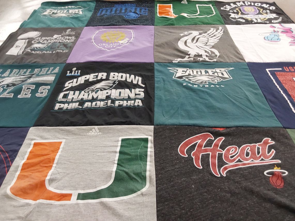 T-shirt quilt featuring philadelphia eagles, miami heat by Jennifer from FL