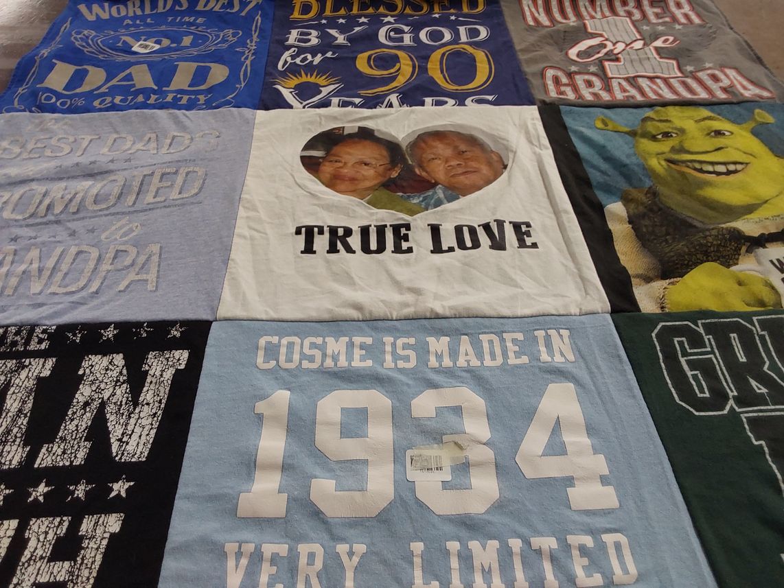 T-shirt quilt with family, grandparents themes by Clarice from CA