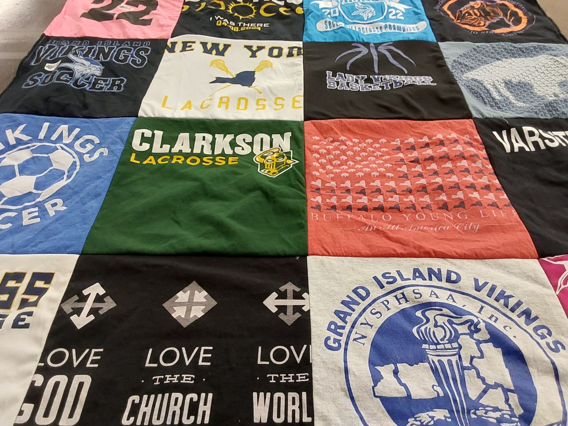 T-shirt quilt featuring grand island vikings, new york lacrosse by Bethany from NY