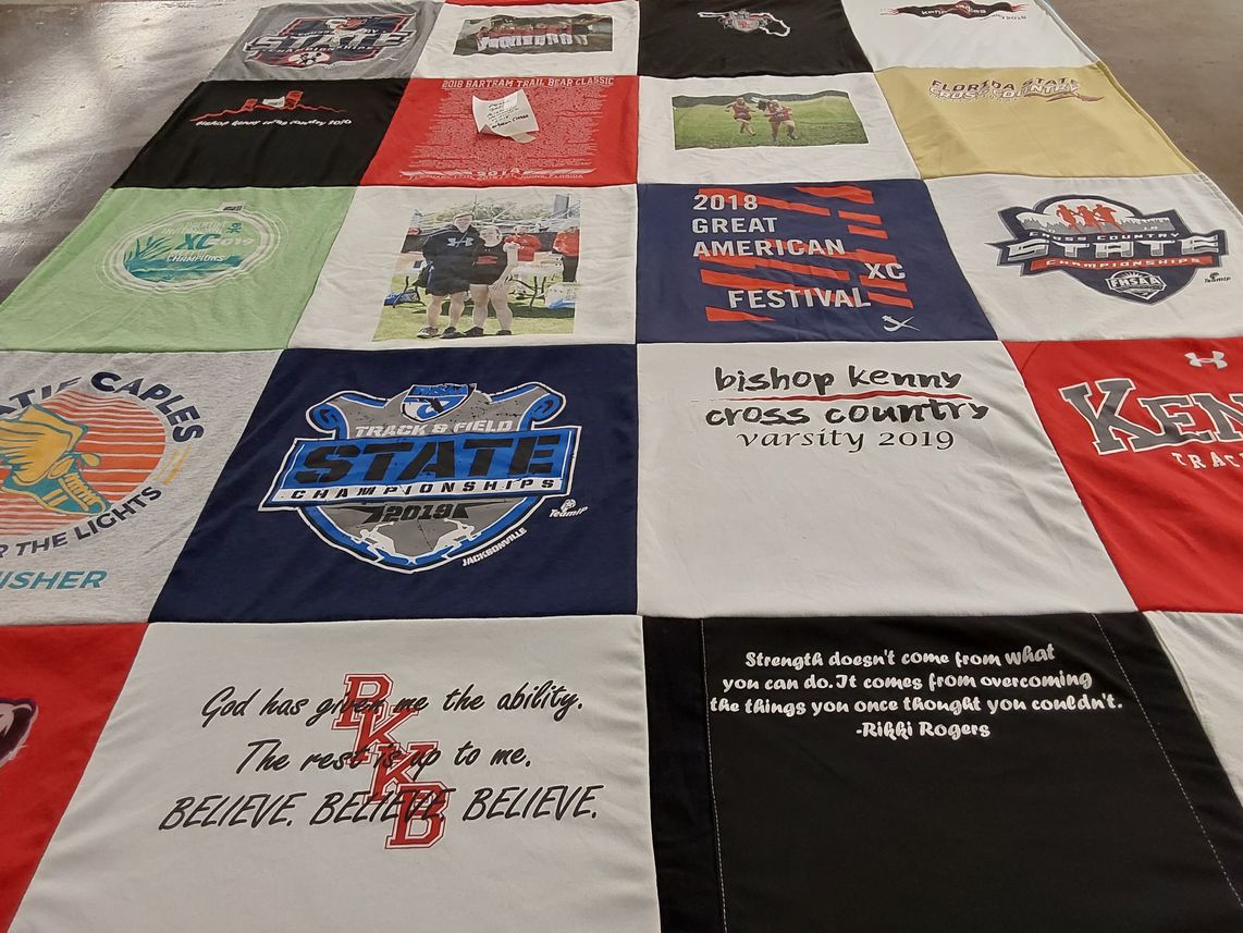 T-shirt quilt featuring bishop kenny cross country, bishop kenny track and field by Nancy from FL