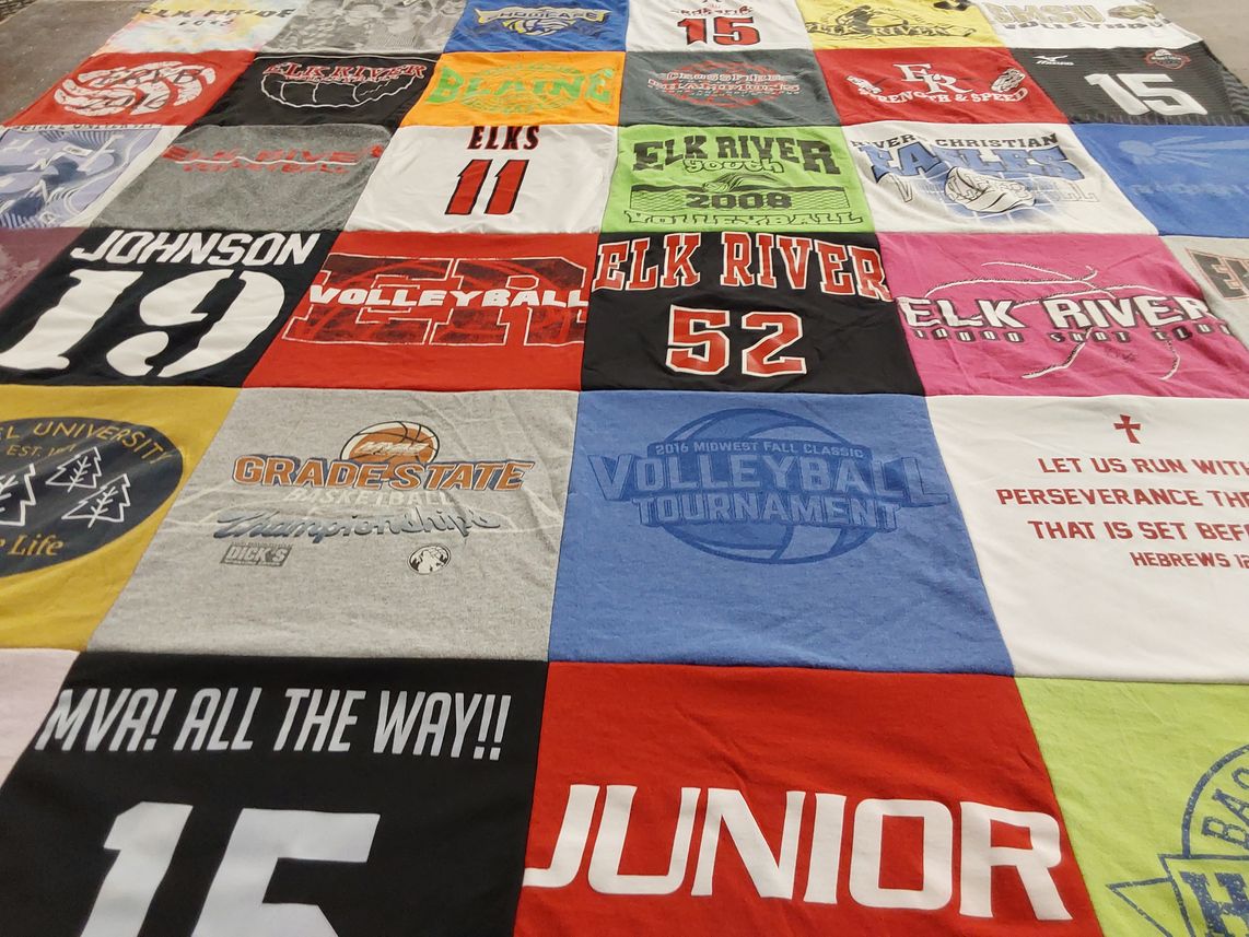 T-shirt quilt featuring elk river volleyball team by Katherine from MN