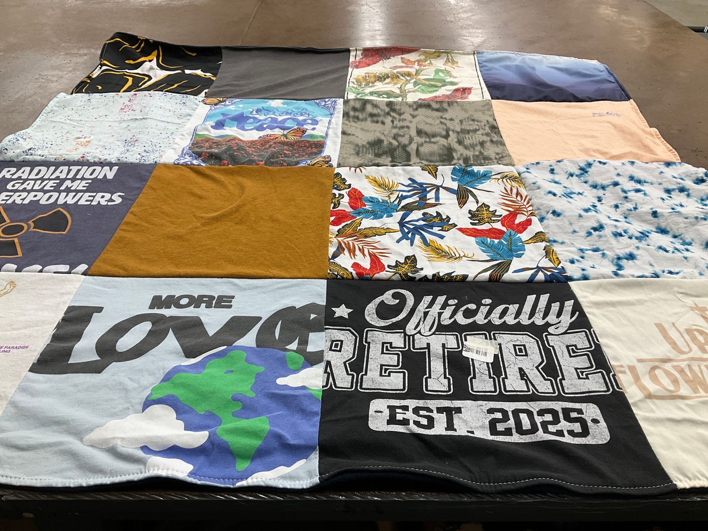 T-shirt quilt with nature, retirement themes by Michael from LA