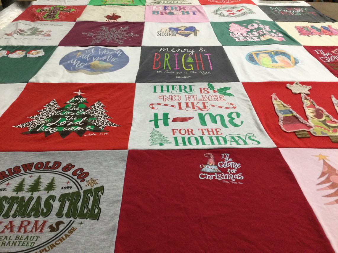 T-shirt quilt with christmas, festivities themes by Cindy from TN