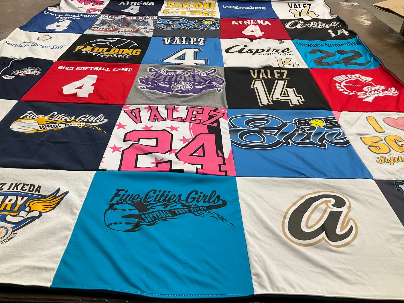 T-shirt quilt with softball themes by Bree from CA