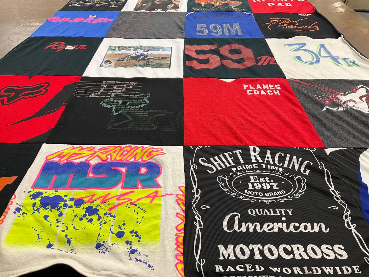 T-shirt quilt with motorsports, racing themes by Colleen from WA