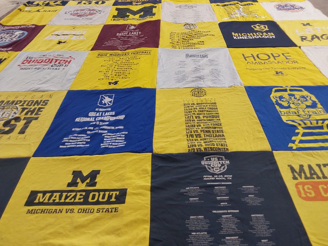 T-shirt quilt featuring university of michigan football by Cameron from MO