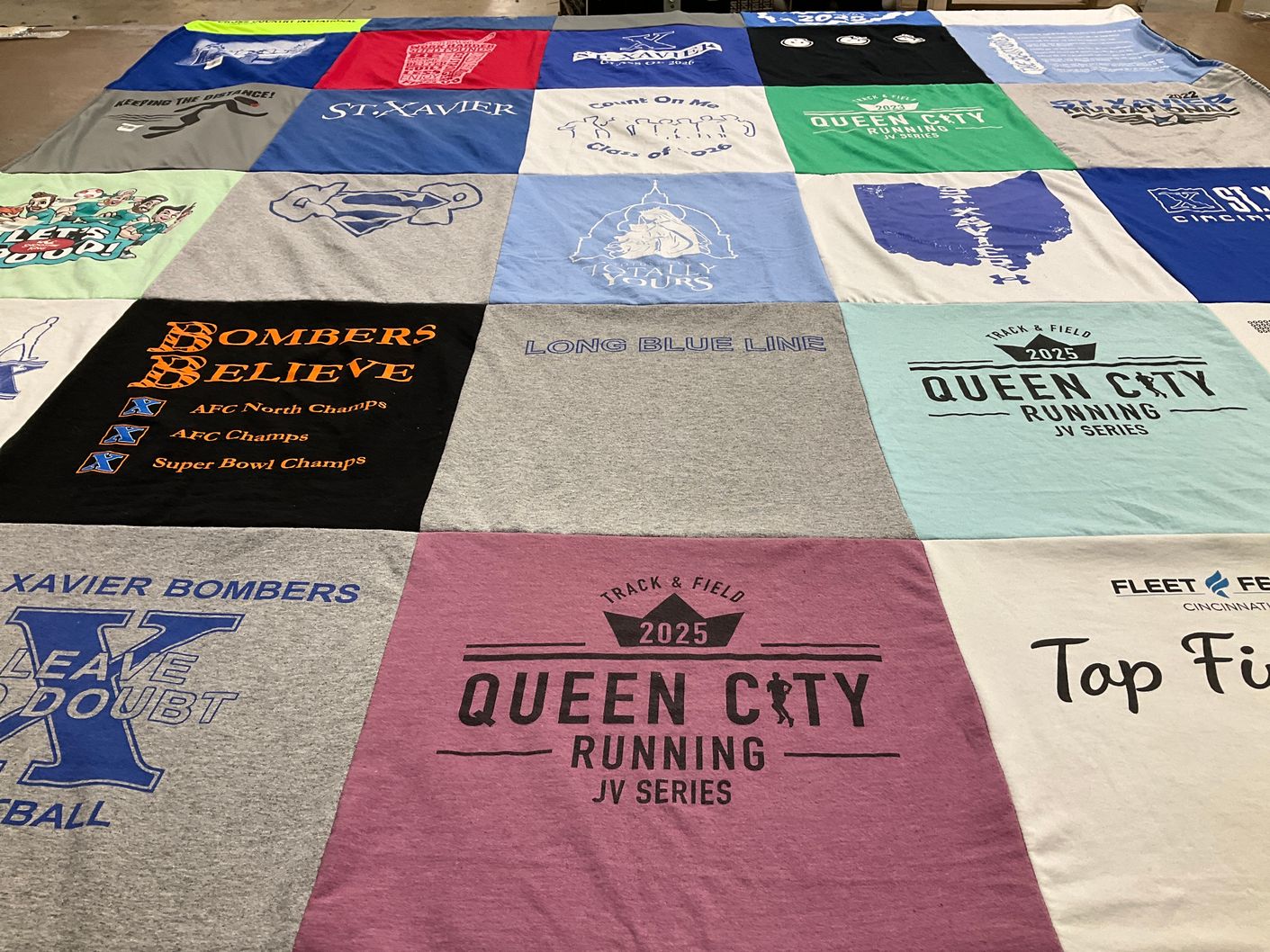 T-shirt quilt featuring xavier bombers by Raphaelle from OH