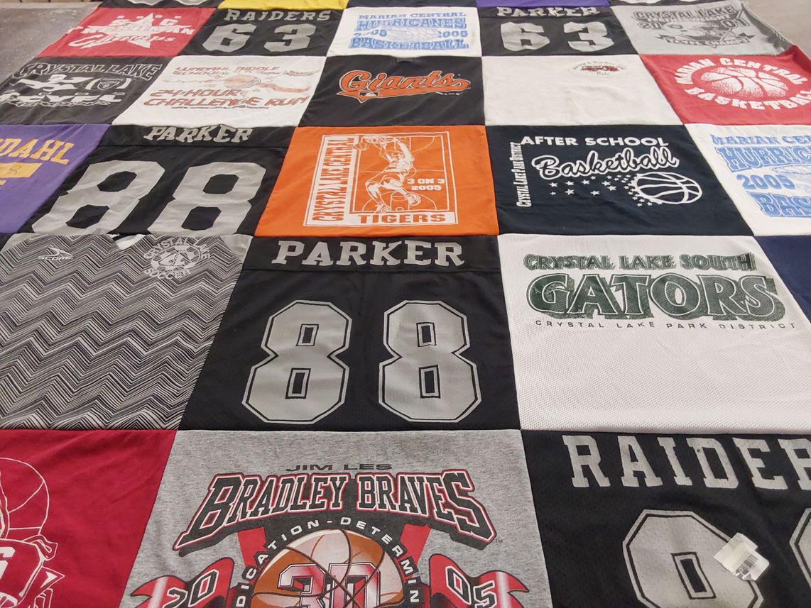 T-shirt quilt featuring raiders, bradley braves by Marguerite from IL