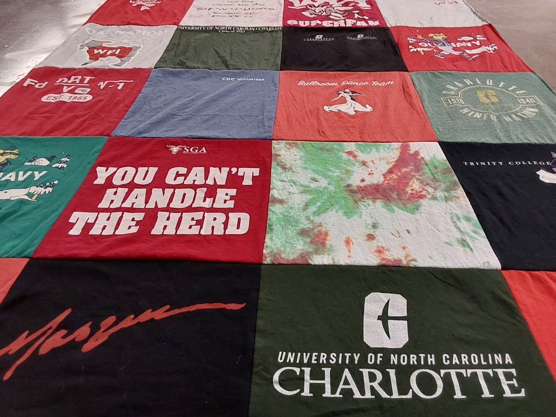T-shirt quilt from university of north carolina charlotte, trinity college by Rosalyn from MD
