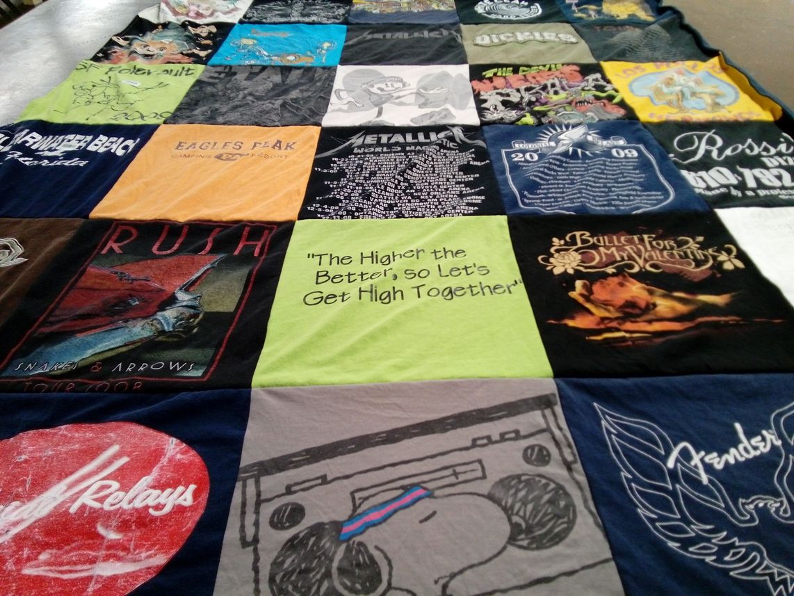 T-shirt quilt with music, camping themes by Ryan from PA