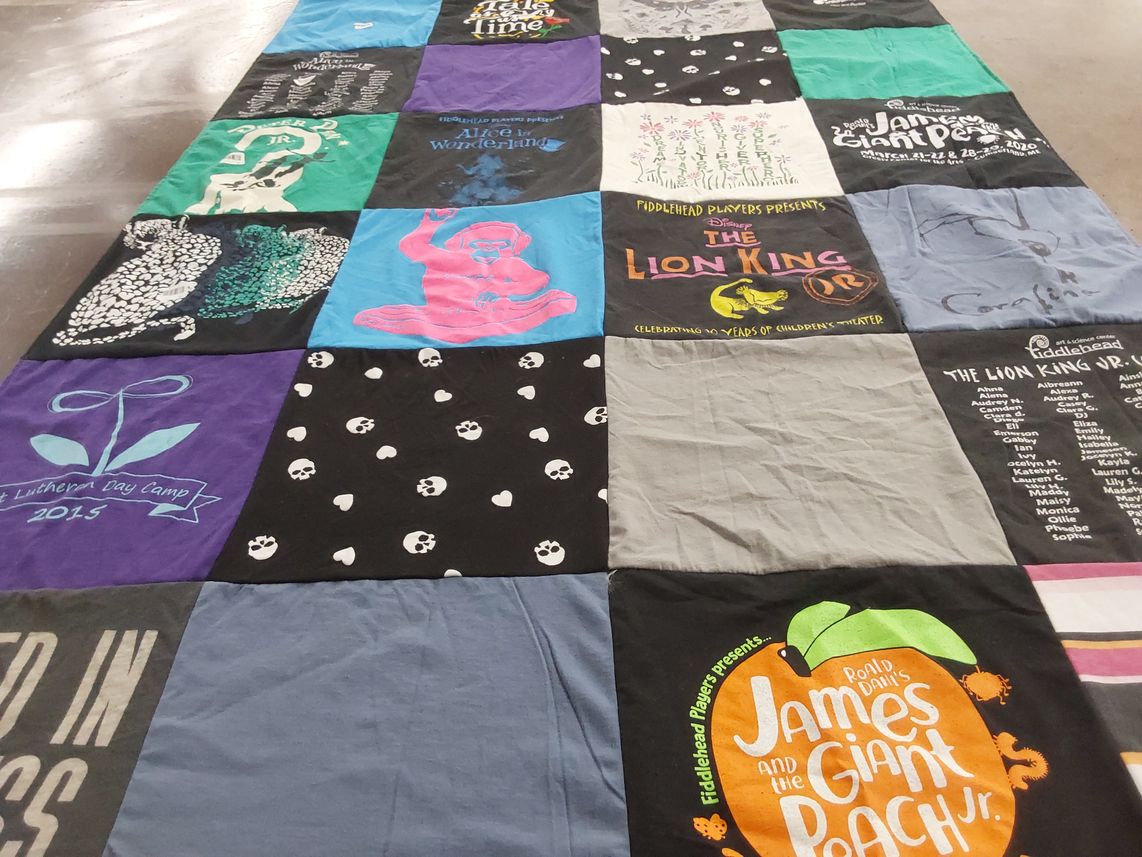 T-shirt quilt with theatre, drama themes by Schelene from ME