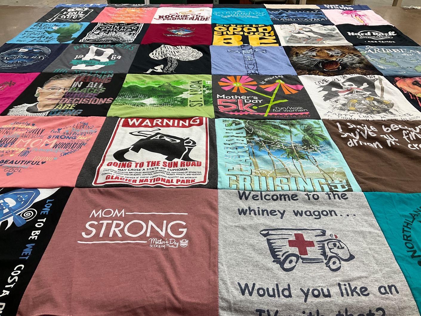 T-shirt quilt with outdoor, hiking themes by Cheryl from MO