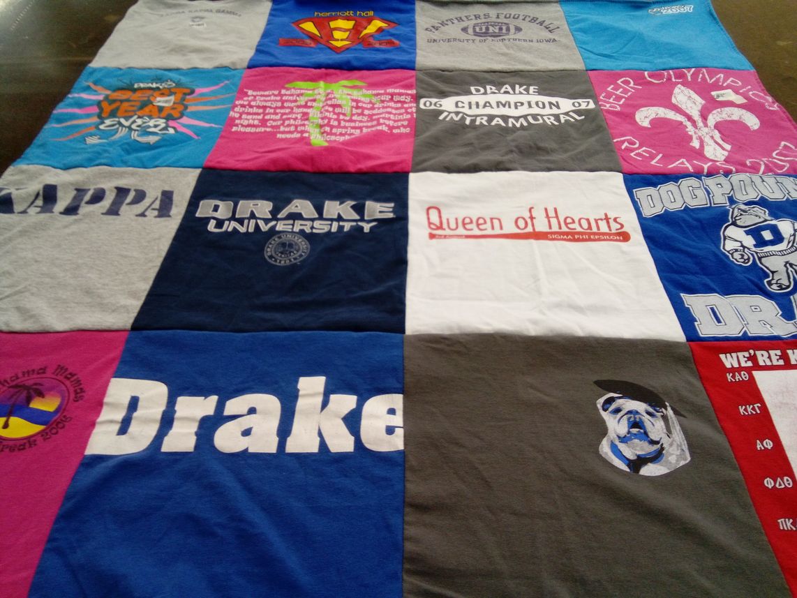 T-shirt quilt featuring drake university by Liz from IA