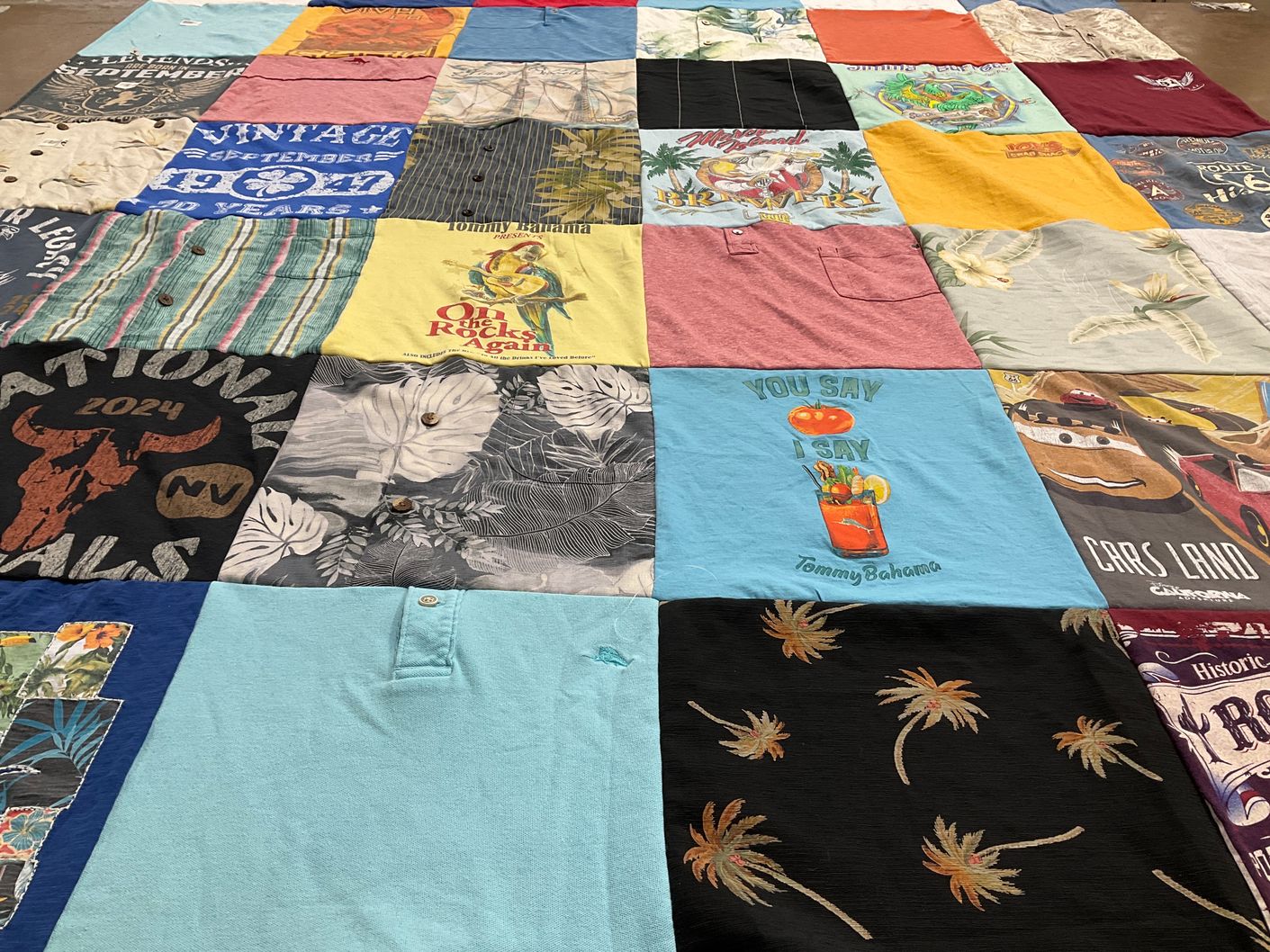 T-shirt quilt with travel, beach themes by Holli from IL