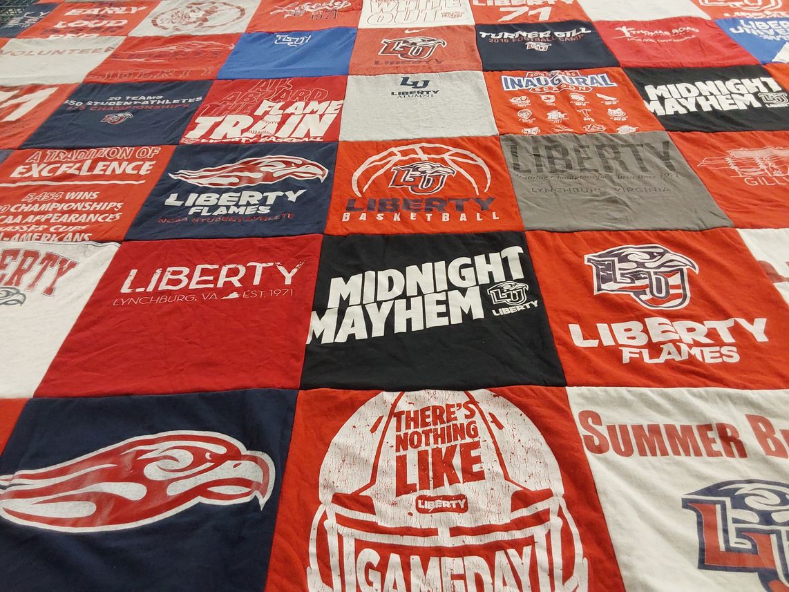 T-shirt quilt featuring liberty flames basketball by Allie from IN