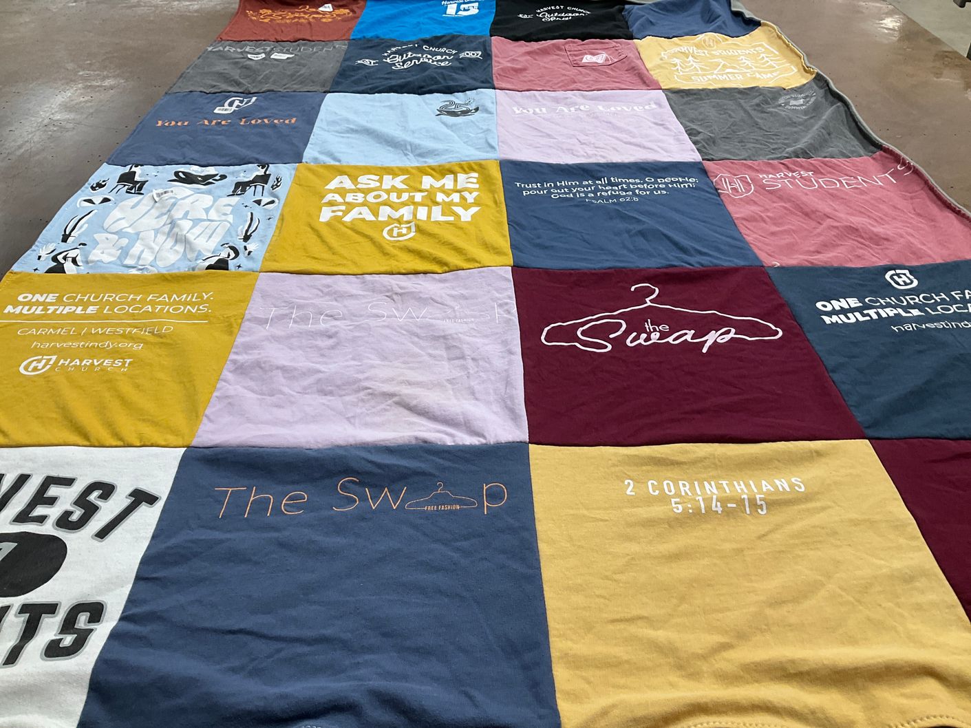 T-shirt quilt with community, faith themes by Allie from IN