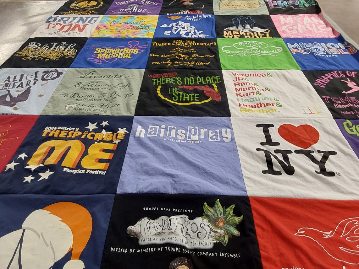 T-shirt quilt with theater, musicals themes by Diane from FL