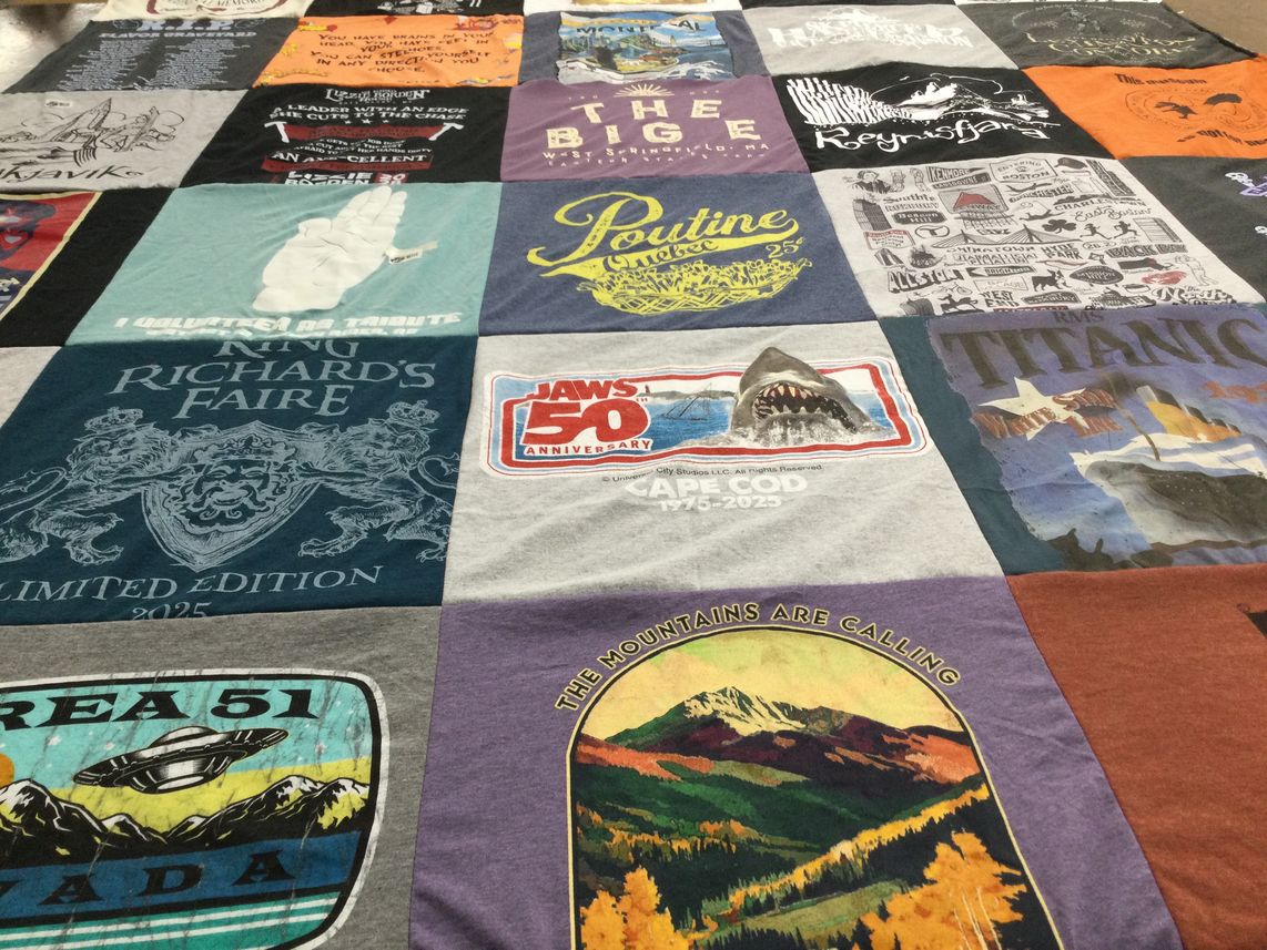 T-shirt quilt with theater, movies themes by Nicole from MA