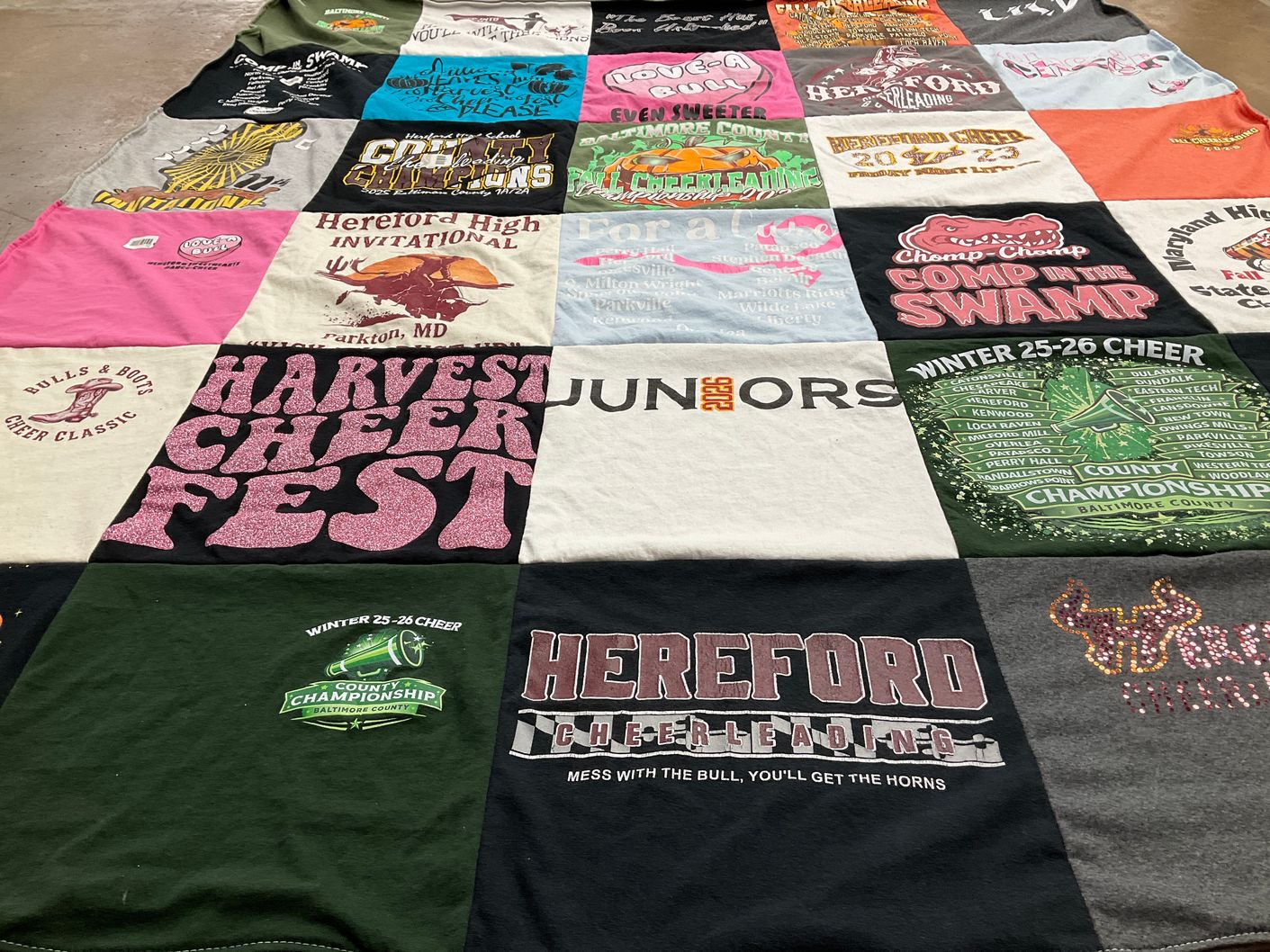 T-shirt quilt featuring hereford cheerleading by Jennifer from MD