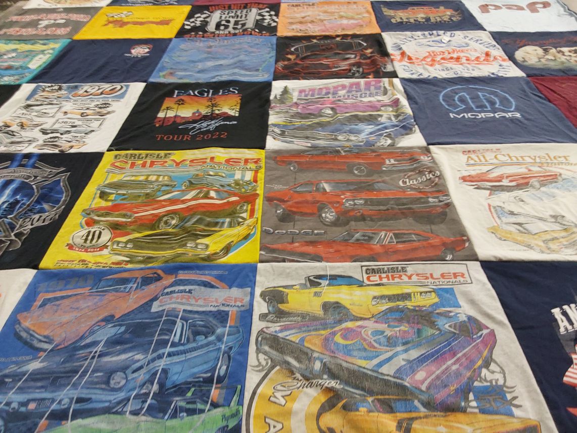 T-shirt quilt with classic cars, car shows themes by Lisa from PA