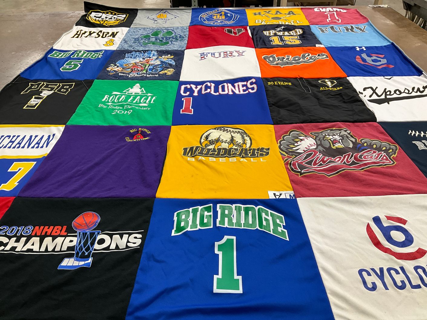 T-shirt quilt featuring wildcats baseball, rivercats by Shelly from TN