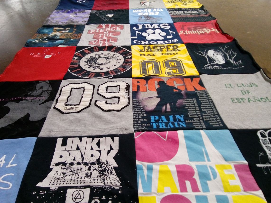 T-shirt quilt with music, concerts themes by Bailie from AZ