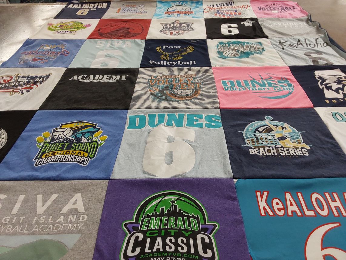 T-shirt quilt with volleyball, sports themes by Michelle from WA