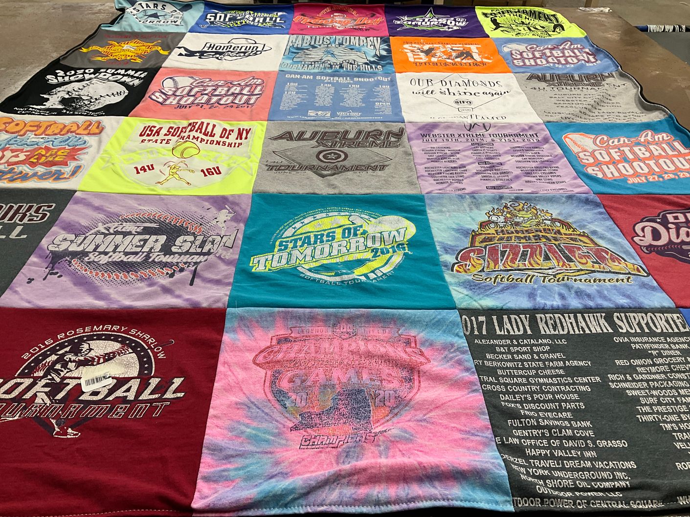 T-shirt quilt with sports, softball themes by Emma from NY