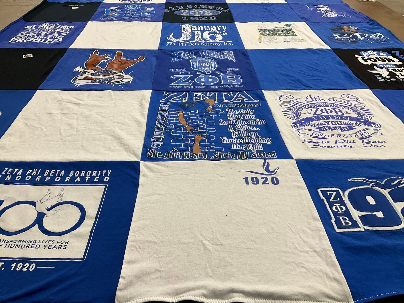T-shirt quilt with sorority, sisterhood themes by Cicely from FL