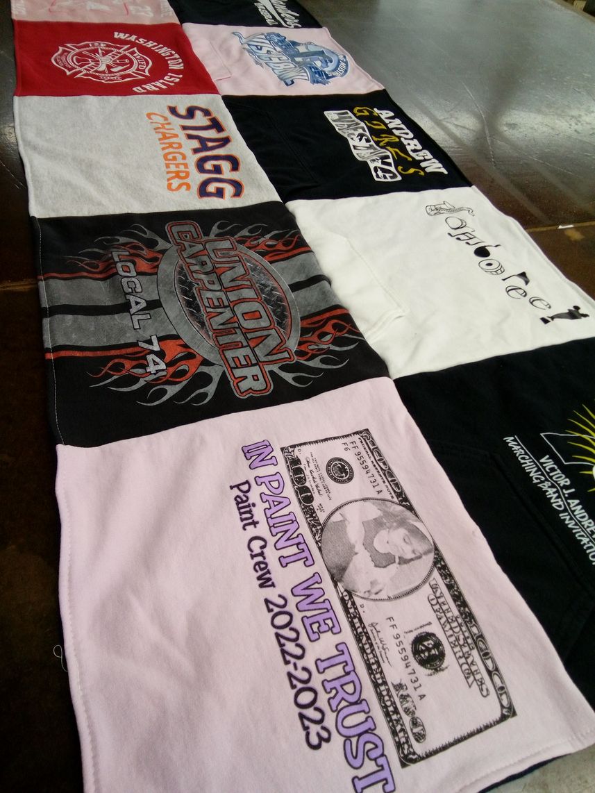 T-shirt quilt featuring stagg chargers by Jan from IL