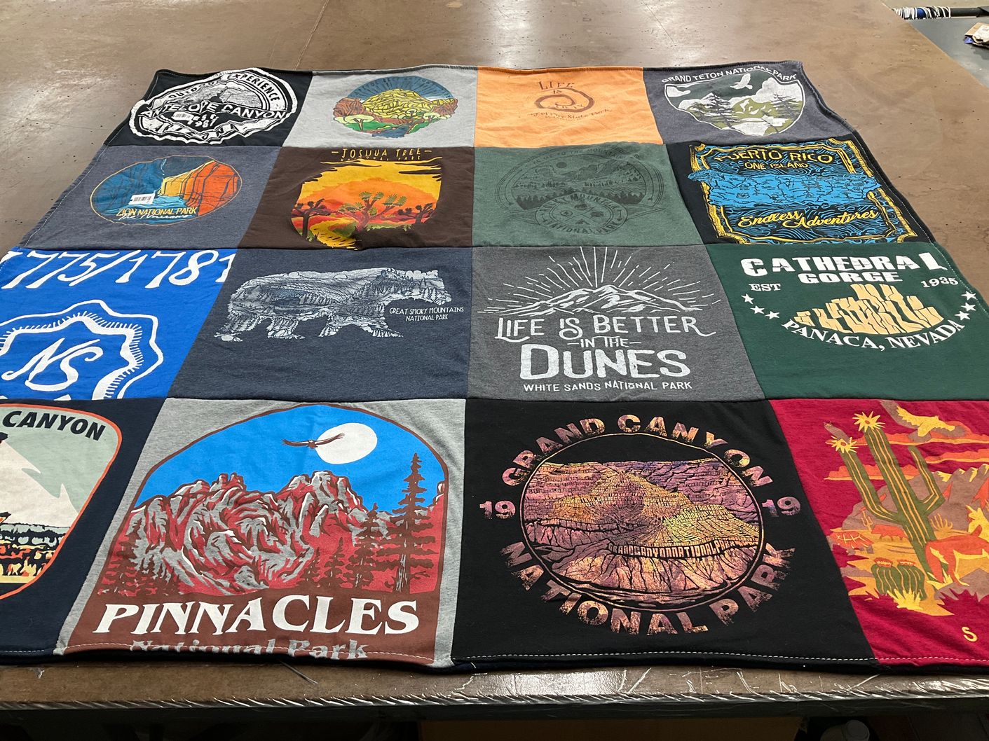 T-shirt quilt with hiking, national parks themes by Dominique from GA