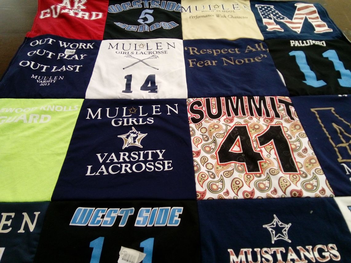 T-shirt quilt featuring mullen girls lacrosse, summit high school mustangs by Priscilla from CO