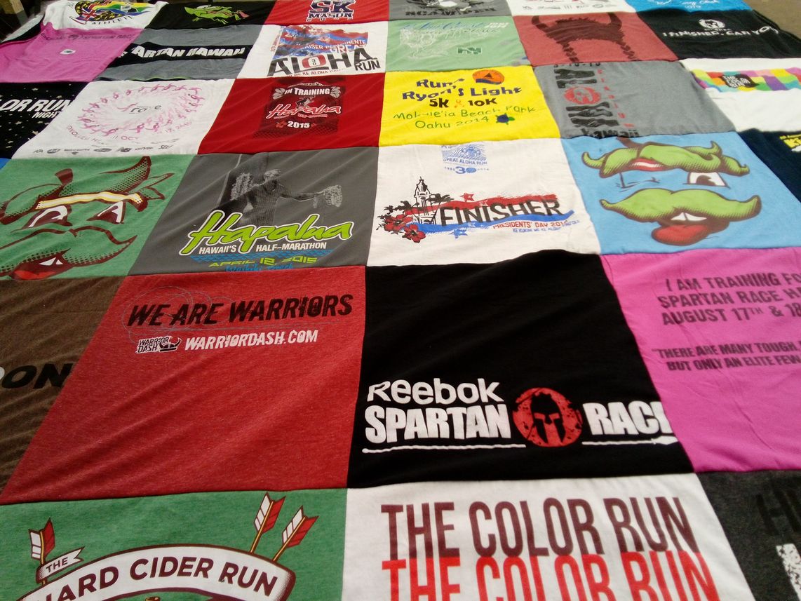 T-shirt quilt with running, marathons themes by Kaleleonalani from MI