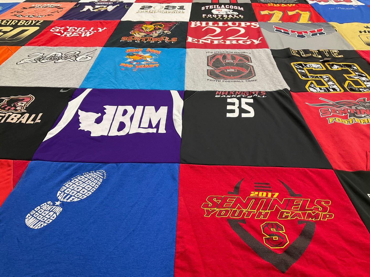 T-shirt quilt featuring sentinels football, nw knighthawks basketball by Wendy from WA