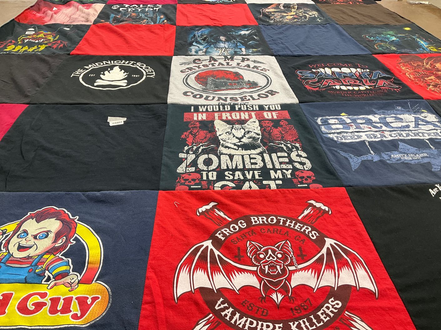 T-shirt quilt with horror, movies themes by Gavin from FL