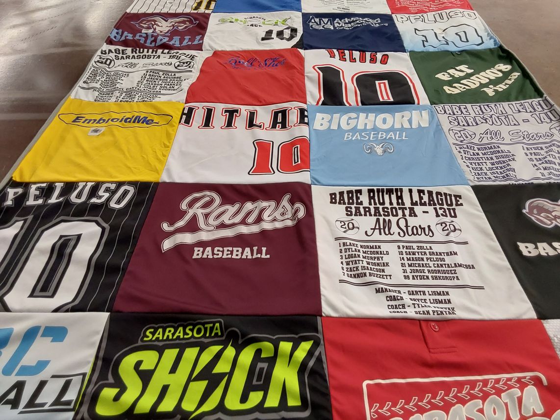 T-shirt quilt featuring sarasota shock, rams baseball by Staci from FL