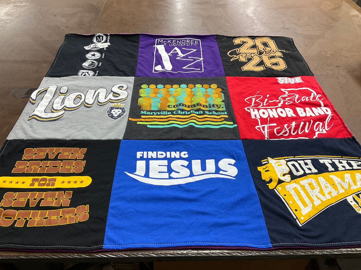 T-shirt quilt from mckendree university, maryville christian school by Tasha from IL