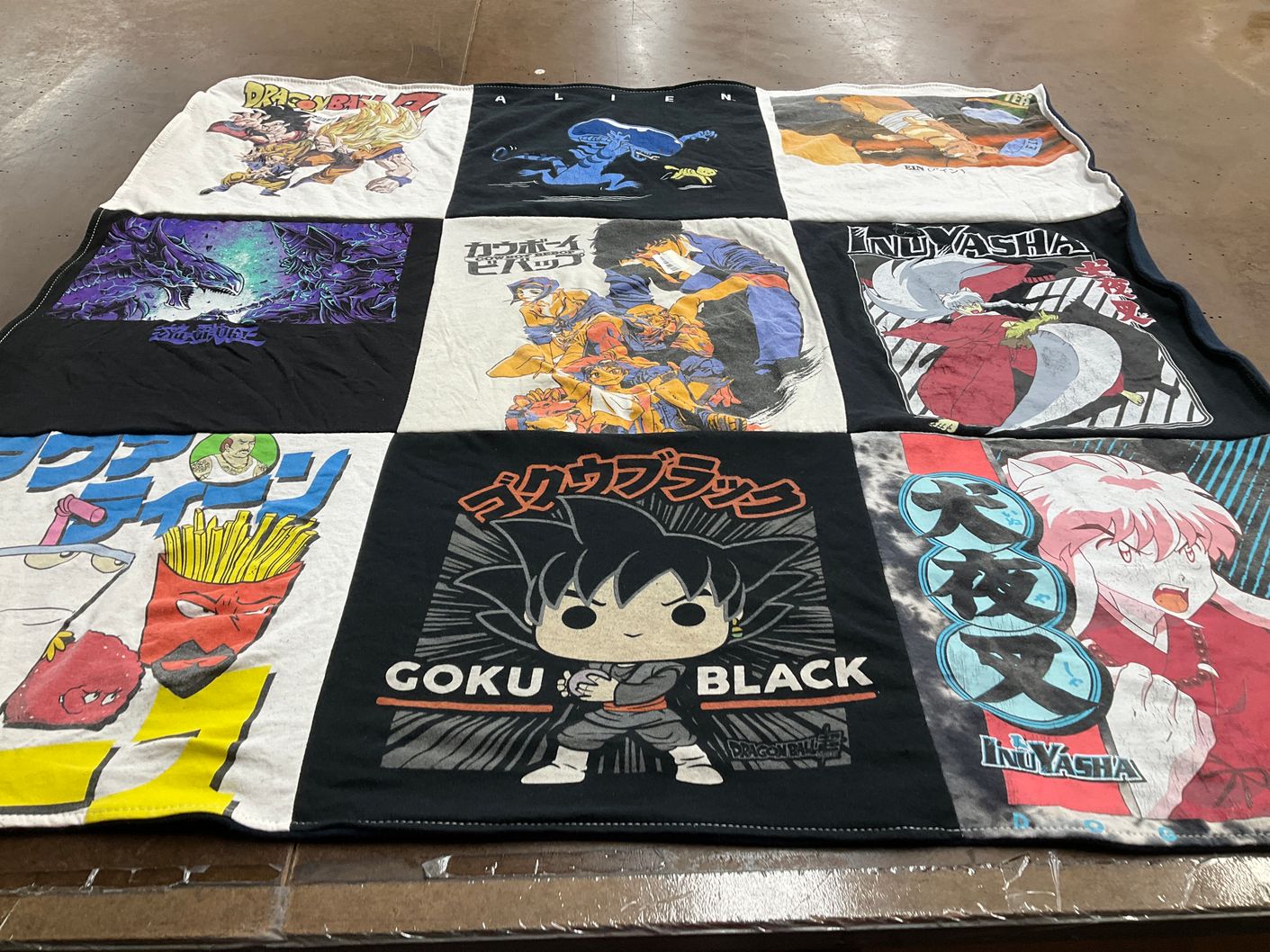 T-shirt quilt with anime, manga themes by Brenda from NJ