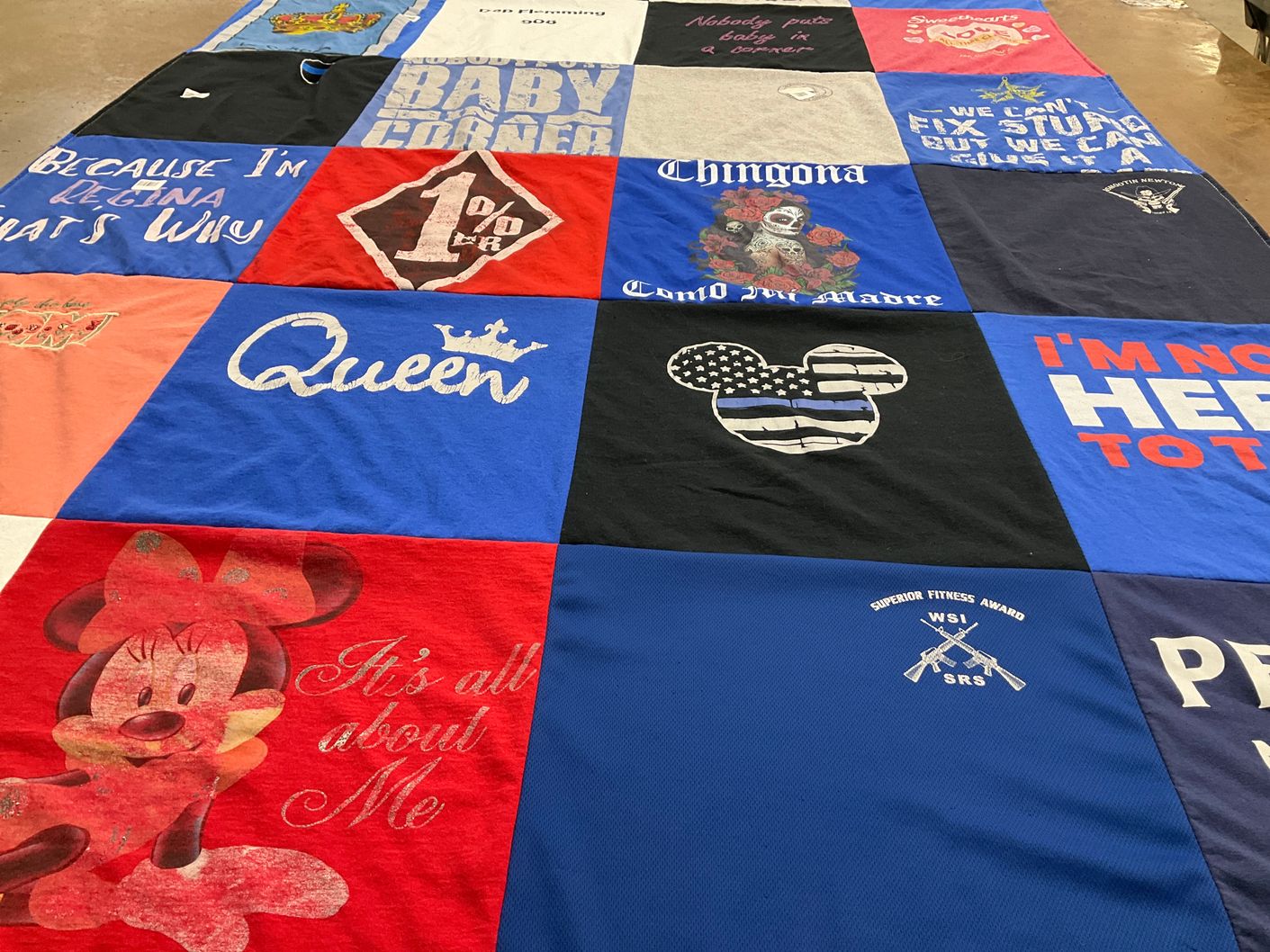 T-shirt quilt with humor, personal expression themes by Regina from GA