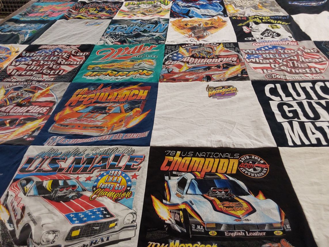 T-shirt quilt with automotive, racing themes by Bobby from SC