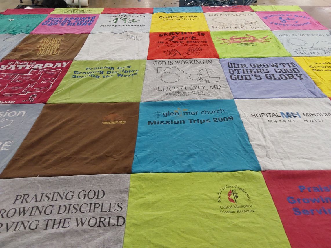 T-shirt quilt with mission trips, community service themes by Brad from MD