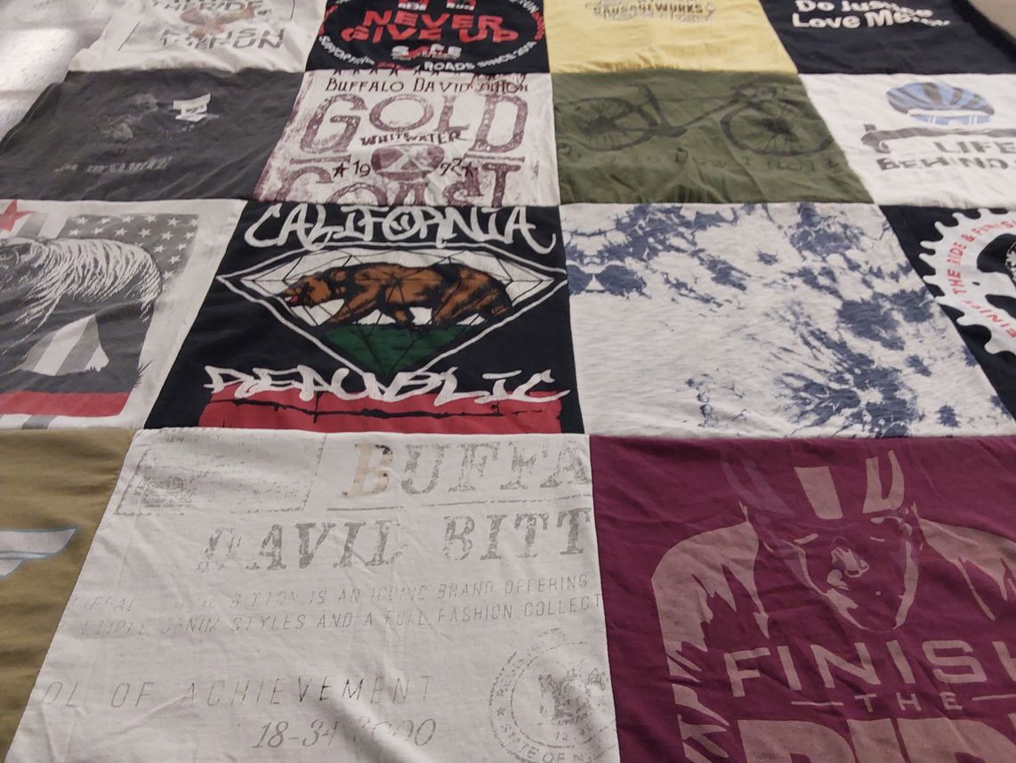 T-shirt quilt with outdoor activities, cycling themes by Kathy from GA