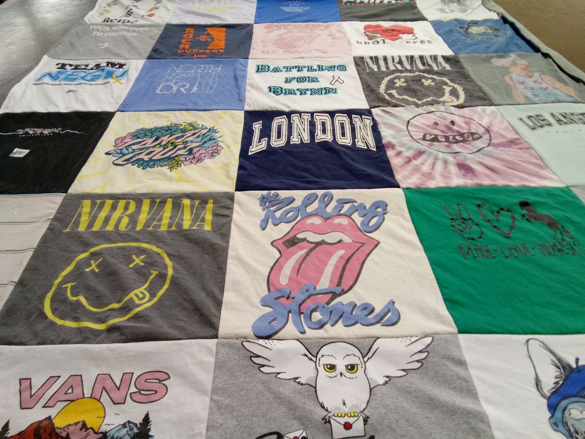 T-shirt quilt with music, bands themes by Jen from CA