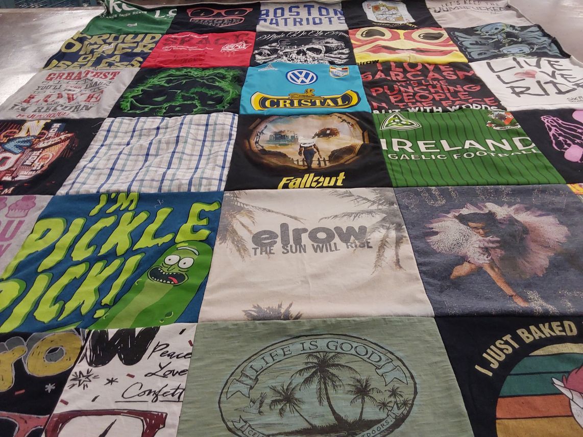 T-shirt quilt with sports, music themes by Jocelyn from NV