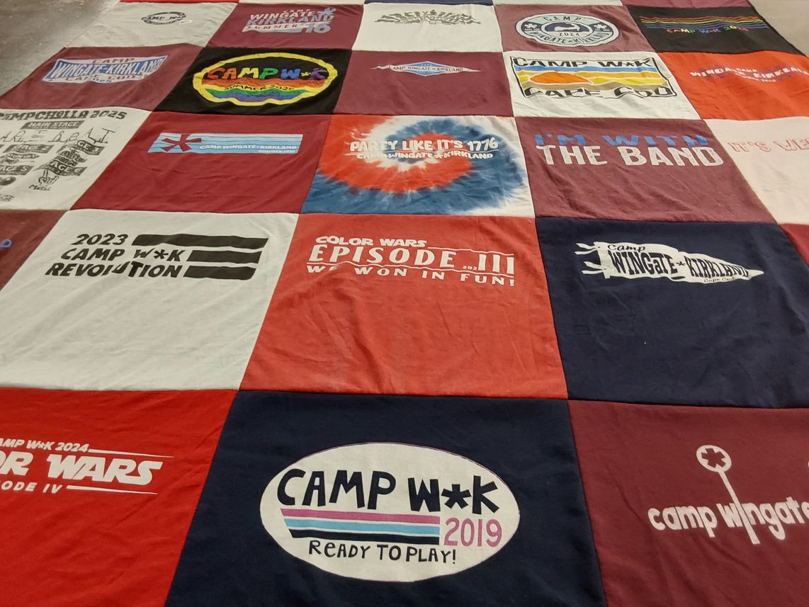 T-shirt quilt with camping, summer camp themes by Fozzie from MA