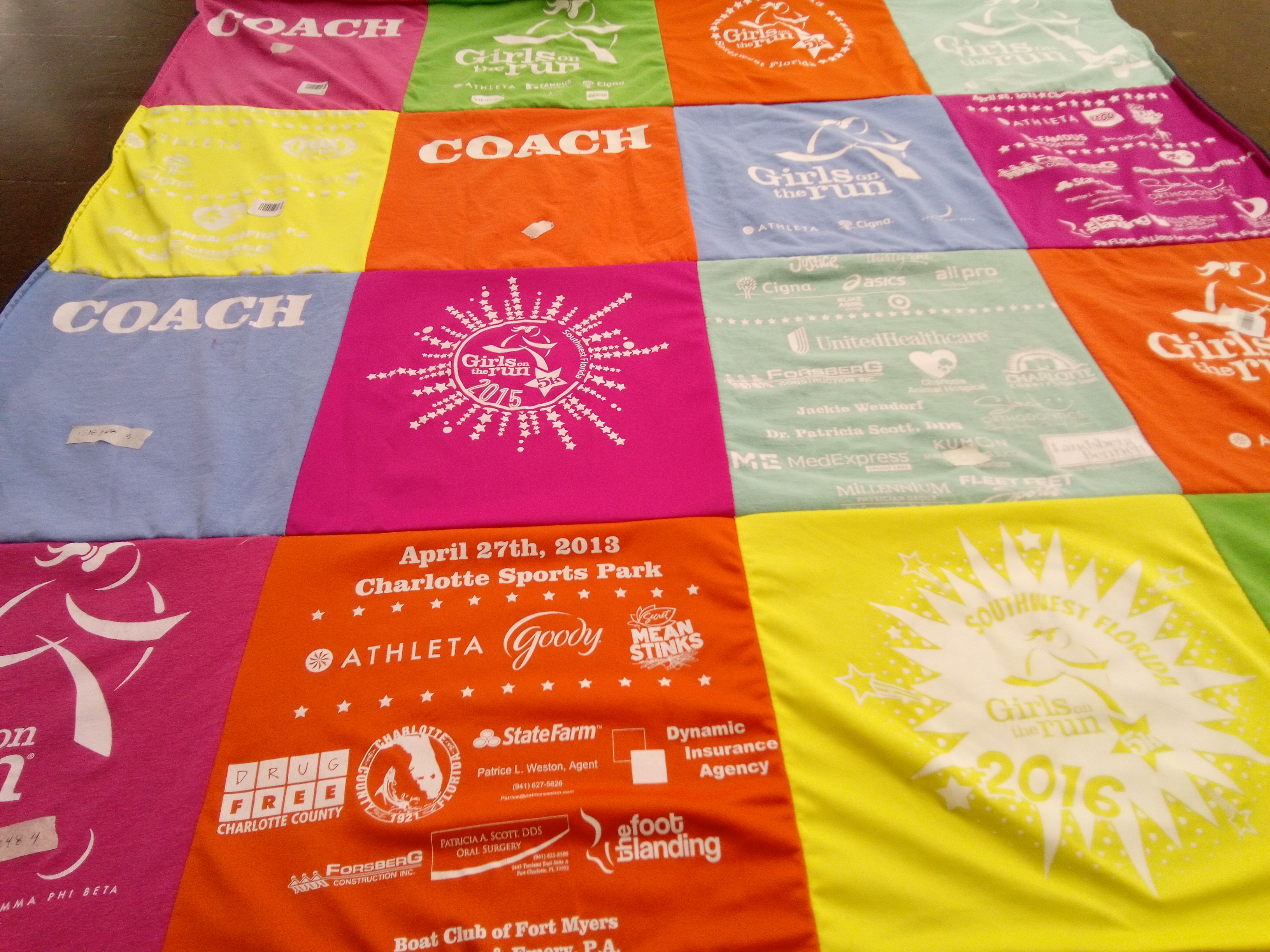 T-shirt quilt with running, charity events themes by Virginia from FL