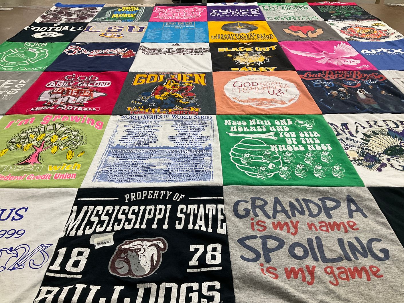 T-shirt quilt featuring mississippi state bulldogs, lsu tigers by FRANK from MS