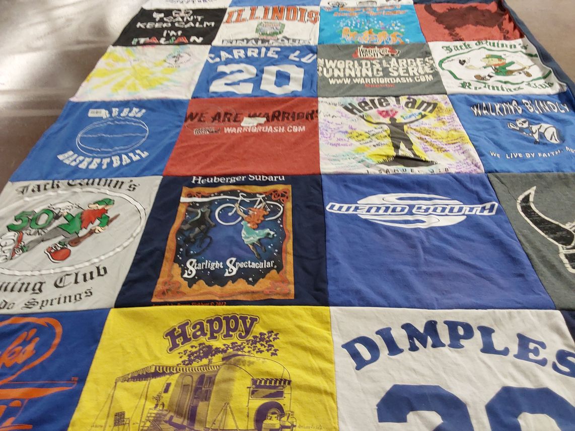 T-shirt quilt with basketball, youth activities themes by Carrie from CO