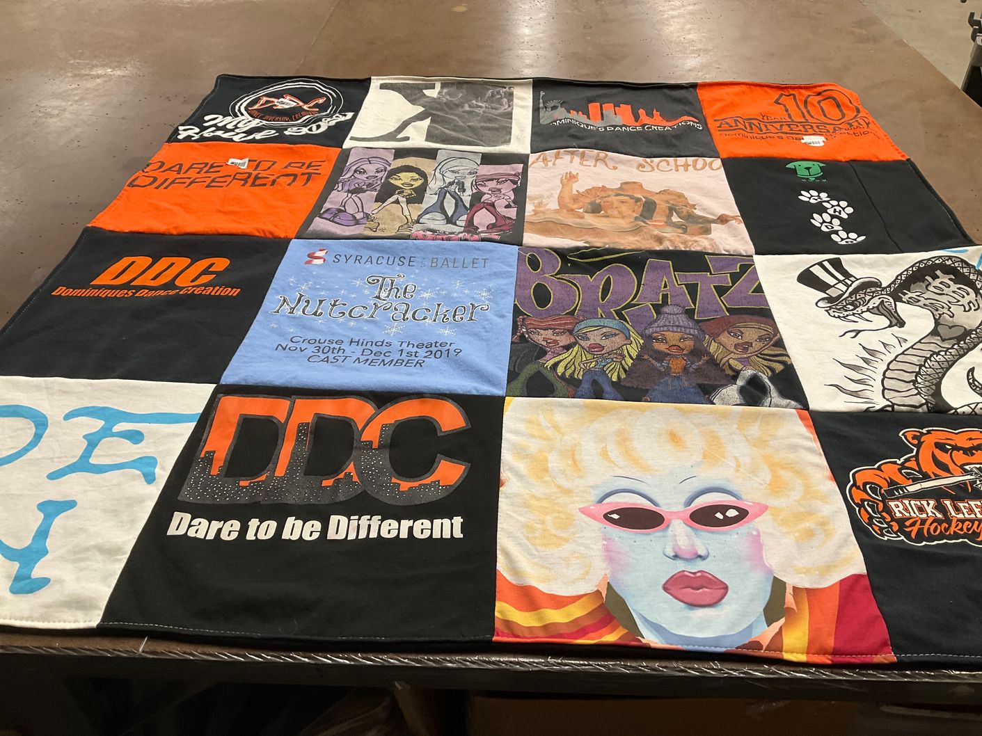 T-shirt quilt with dance, ballet themes by Tina from NY