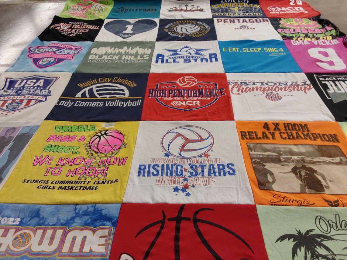 T-shirt quilt from rapid city christian school, sturgis community center girls basketball by Julie from SD